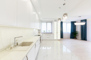 a new bright kitchen in a designer interior of the house
