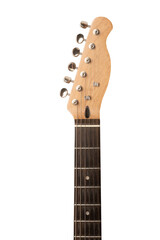 Headstock and fretboard of an electric guitar