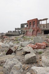 Ruins at Battleship Island in Nagasaki Japan. Abandoned  Island world heritage.