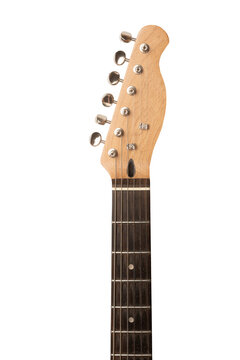 Headstock and fretboard of an electric guitar