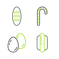 Set line Hotdog sandwich, Easter eggs, Christmas candy cane and Bread loaf icon. Vector