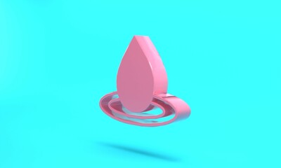 Pink Water drop icon isolated on turquoise blue background. Minimalism concept. 3D render illustration