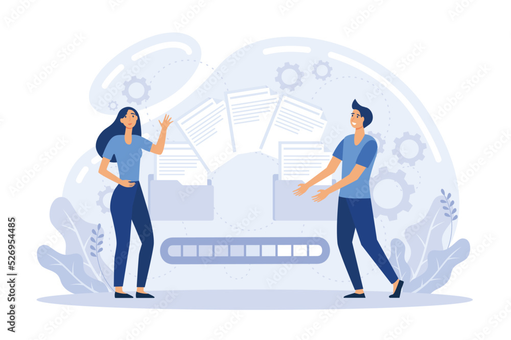 Poster people send files for business. concept of sharing file, data transfer, transfer of documentation, c