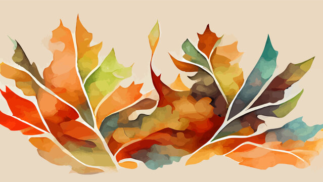 watercolor autumn abstract background with oak leafs