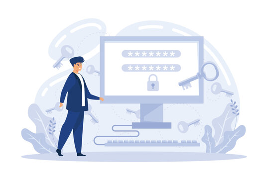 Computer and account login and password form page on screen. Sign in to account, user authorization, login authentication page concept. flat vector illustration