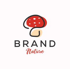 Shiitake mushroom logo line design vector template Stock