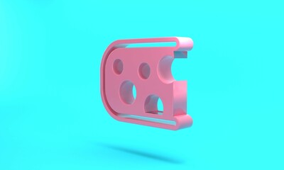 Pink Cheese icon isolated on turquoise blue background. Minimalism concept. 3D render illustration