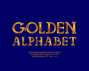 Original hand drawn serif font with gold gradient color for label and decoration Vector font set