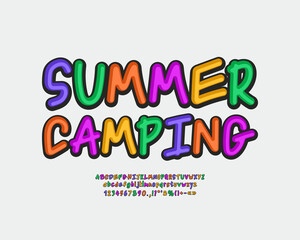 Bright poster Summer Camping with multicolor lettering and vector font