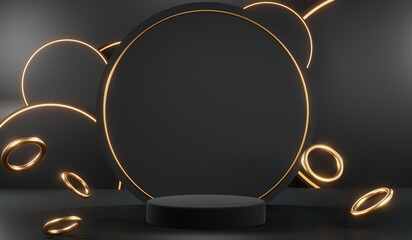 3D rendering of blank product background for cream cosmetics Modern black podium background