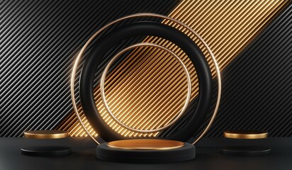 3D rendering of blank product background for cream cosmetics Modern black podium background