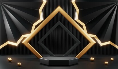 3D rendering of blank product background for cream cosmetics Modern black podium background