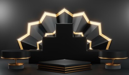 3D rendering of blank product background for cream cosmetics Modern black podium background