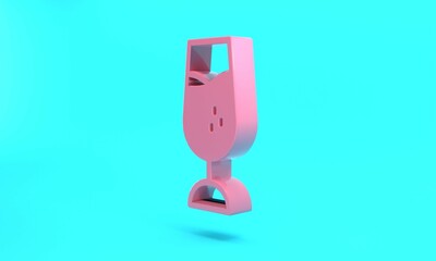 Pink Wine glass icon isolated on turquoise blue background. Wineglass sign. Minimalism concept. 3D render illustration