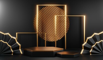 3D rendering of blank product background for cream cosmetics Modern black podium background