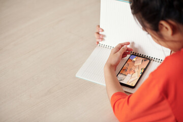 Schoolgirl Watching Entertaining Videos in Class