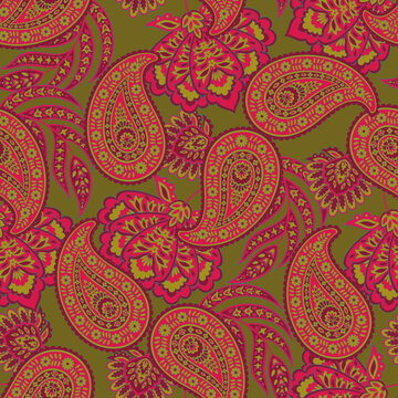 Paisley Ornamental seamless pattern. kalamkari vector fabric background