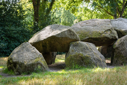 Detail of ancient Dolmen D18, called "hunebed" in dutch, in te village of Rolde, Province Drenthe, The Netherlands