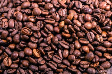 Texture of coffee beans. Pattern. International Coffee Day concept. October 1st.