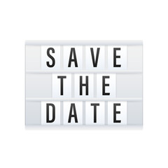 Save the date. Badge, mark on megaphone. Flat vector stock illustrations on white background