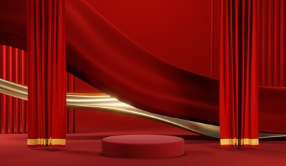 3D rendering of blank product background for cream cosmetics Modern red podium background