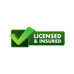 licensed and insured vector icon with tick mark. Green in color vector icon