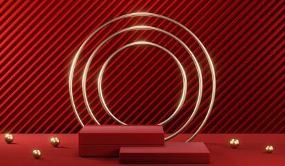 3D rendering of blank product background for cream cosmetics Modern red podium background