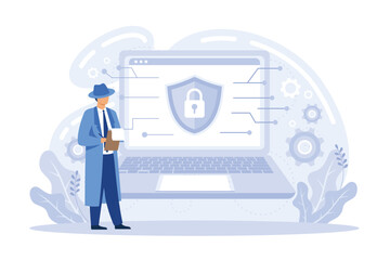 Cyber security concept with characters. Can use for web banner, infographics, hero images. flat vector illustration