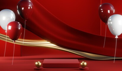 3D rendering of blank product background for cream cosmetics Modern red podium background