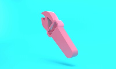 Pink Torch flame icon isolated on turquoise blue background. Symbol fire hot, flame power, flaming and heat. Minimalism concept. 3D render illustration