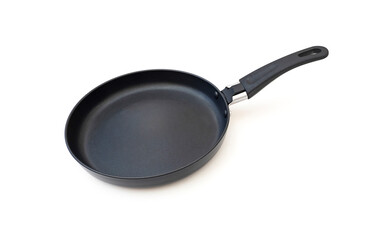 Empty black frying pan isolated on white