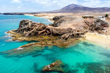 Curtains Beautiful Papagayo Beach with white sand and black rocks on Lanzarote, Canary Islands, Spain