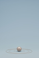 glowing metallic geometric shapes on light blue background, 3d render