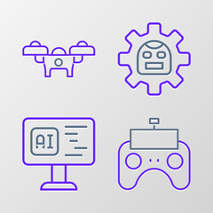 Set line Remote control, Software, Robot and Drone icon. Vector