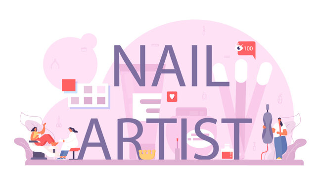 Nail artist typographic header. Beauty salon worker. Nail treatment