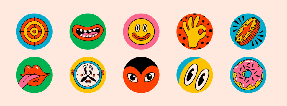 Naklejki Cartoon vector funny cute Comic characters. Crazy cartoons Abstract vector collection