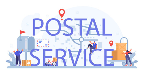 Postal service typographic header. Postman providing mail service