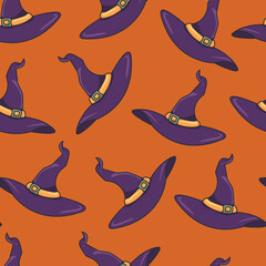 seamless color pattern of witch hat, halloween party