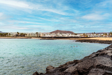 Fototapeta na wymiar Los Charcos beach in Costa Teguise in Lanzarote, Canary Island, Spain