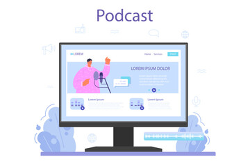 Speaker online service or platform. Voice actor dubbing a movie