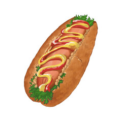 hot dog with ketchup and mustard