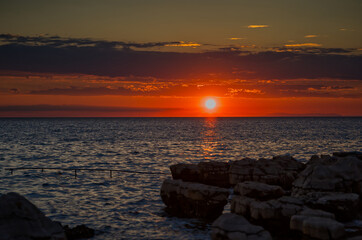 Sunset marine reef in umag croatia with selective focus and selective blur