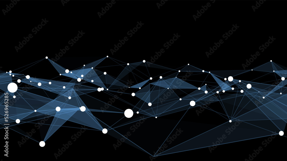 Poster dynamic wave of lines and triangles. abstract futuristic background. big data visualization. vector 