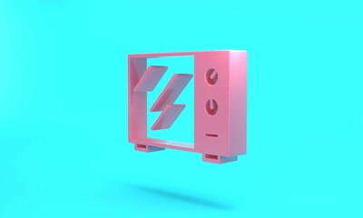 Pink Microwave oven icon isolated on turquoise blue background. Home appliances icon. Minimalism concept. 3D render illustration