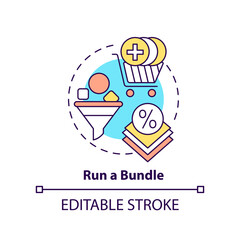 Run bundle concept icon. Marketing strategy. Optimizing online business abstract idea thin line illustration. Isolated outline drawing. Editable stroke. Arial, Myriad Pro-Bold fonts used