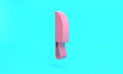 Pink Knife icon isolated on turquoise blue background. Cutlery symbol. Minimalism concept. 3D render illustration