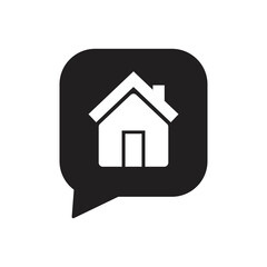 Home message vector icon. Speech bubble with house simple symbol, logo illustration. 