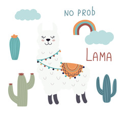 clip art collection with cute lama and decor 