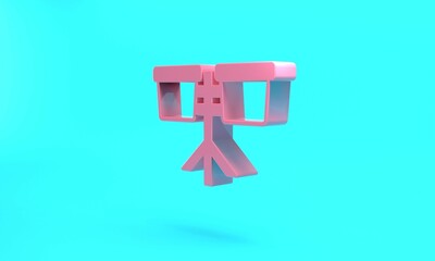 Pink Bongo drum icon isolated on turquoise blue background. Musical instrument symbol. Minimalism concept. 3D render illustration