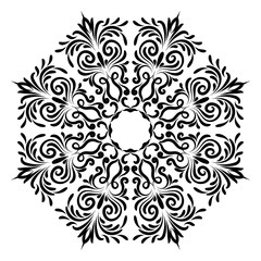 Decorative round ornament. Flower Mandala. Islam, Arabic, Indian, ottoman motives. Unusual flower shape. Hand drawn background.
